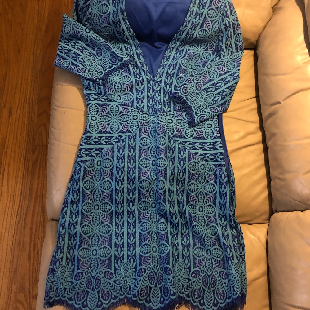 Blue, 3/4 shoulder dress